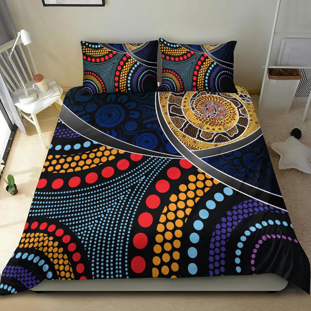 Australia Bedding Set - Aboriginal Dot Panting Art With Snake - Vibe Hoodie Shop