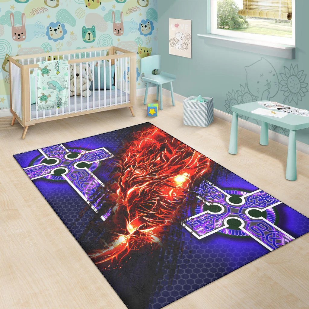 Celtic Area Rug - Fire Dragon And Water Cross Style - Vibe Hoodie Shop