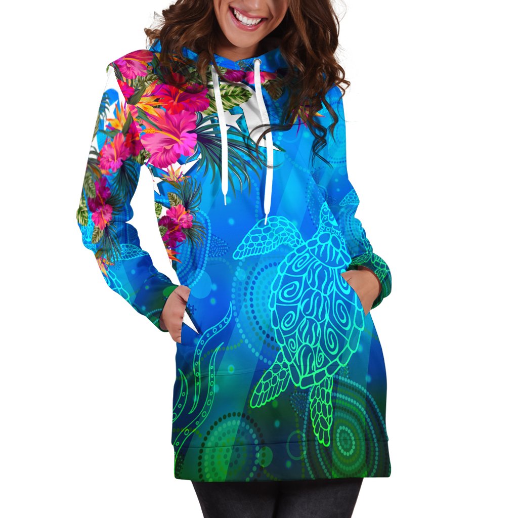 Hoodie Dress - Torres Strait Blue Sea With Hibiscus - Vibe Hoodie Shop