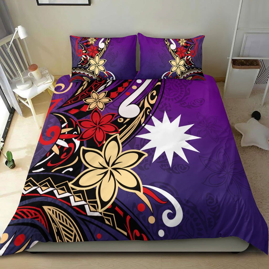 Nauru Bedding Set - Tribal Flower With Special Turtles Purple Color - Vibe Hoodie Shop