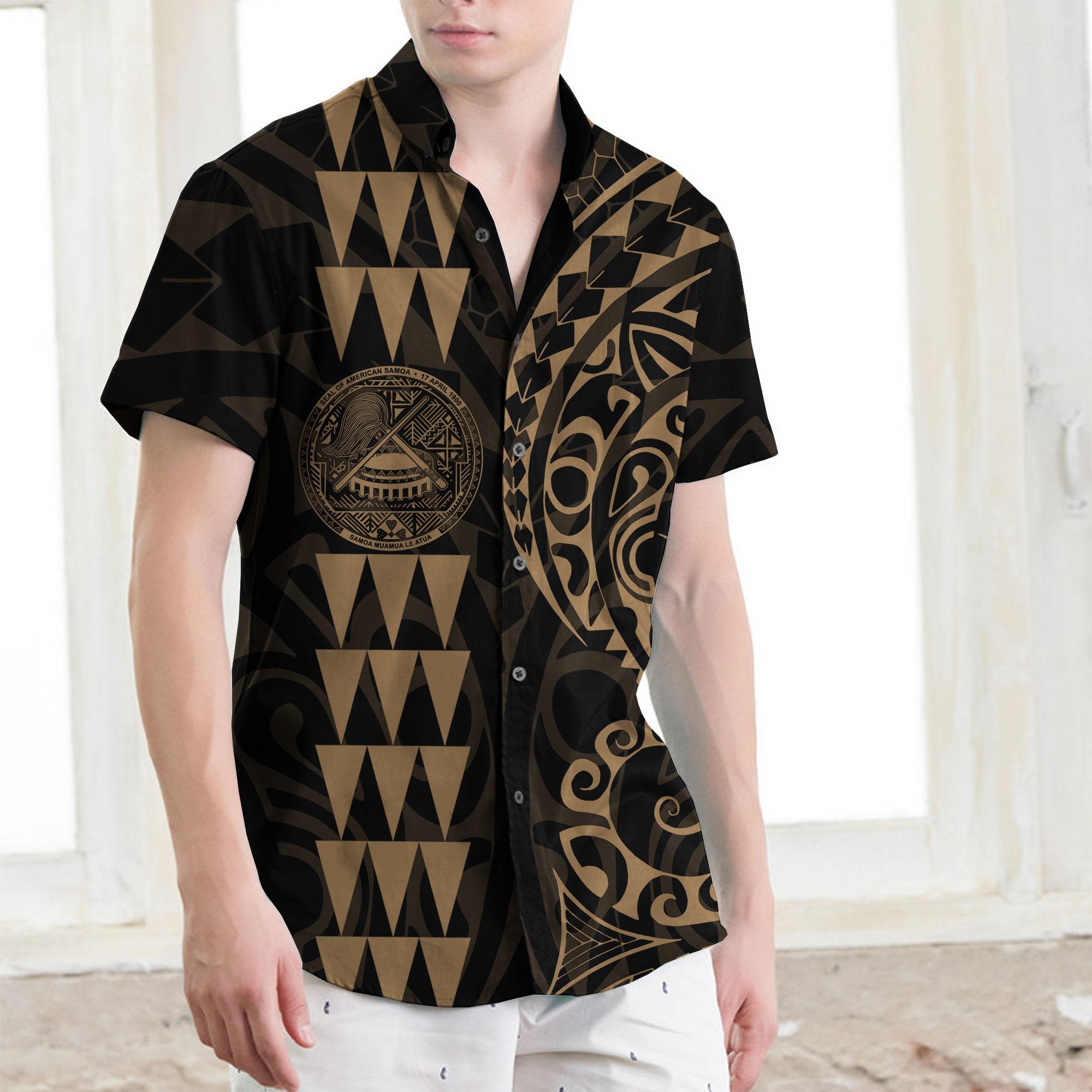 American Samoa Short Sleeve Shirts Gold - Vibe Hoodie Shop