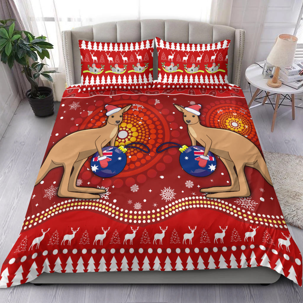 Australia Christmas Bedding Set Aboriginal Kangaroo - Vibe Hoodie Shop