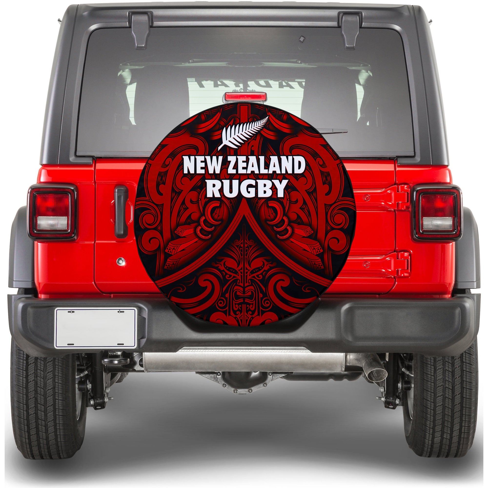 New Zealand Silver Fern Rugby Spare Tire Cover All Black Red NZ Maori Pattern - Vibe Hoodie Shop