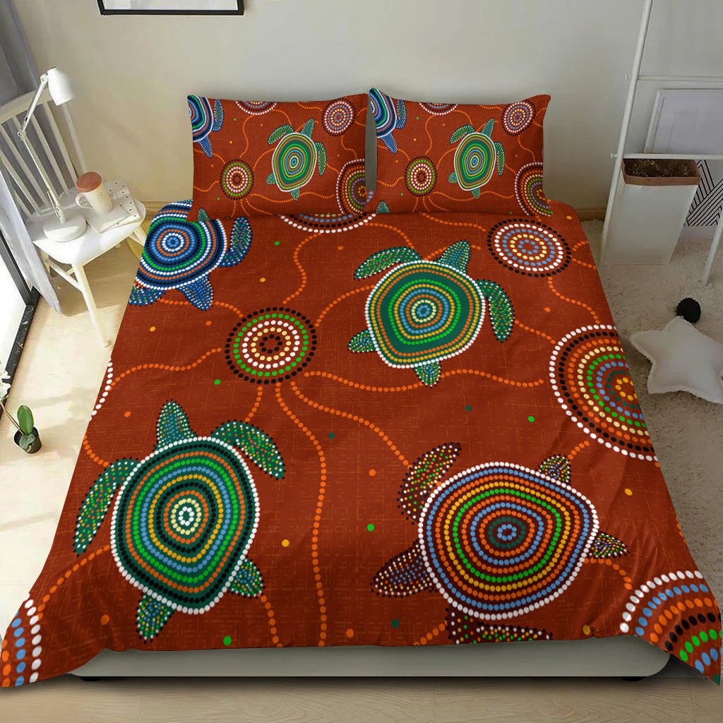 Aboriginal Bedding Set - Aussie Turtle with Aboriginal Style - Vibe Hoodie Shop