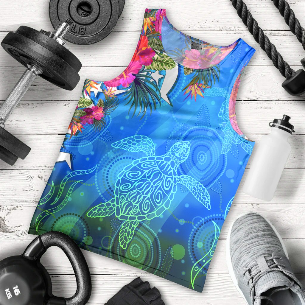 Men Tank Top - Torres Strait Blue Sea With Hibiscus - Vibe Hoodie Shop