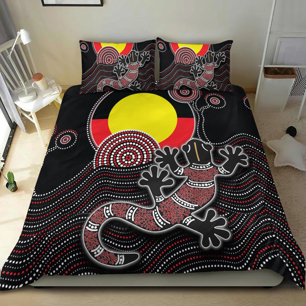 Aboriginal Bedding Set - Gecko with Aboriginal Flag - Vibe Hoodie Shop