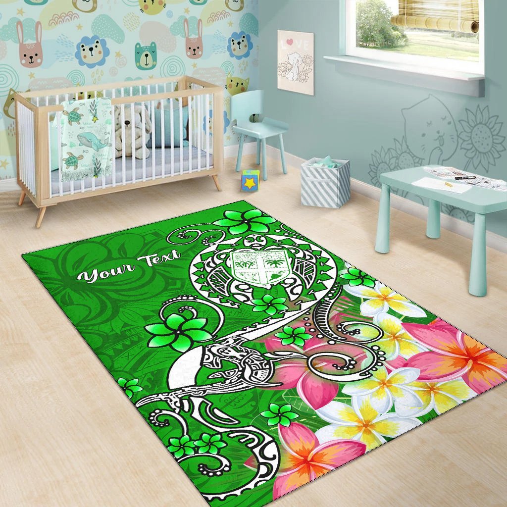 Fiji Custom Personalised Area Rug - Turtle Plumeria (Green) - Vibe Hoodie Shop