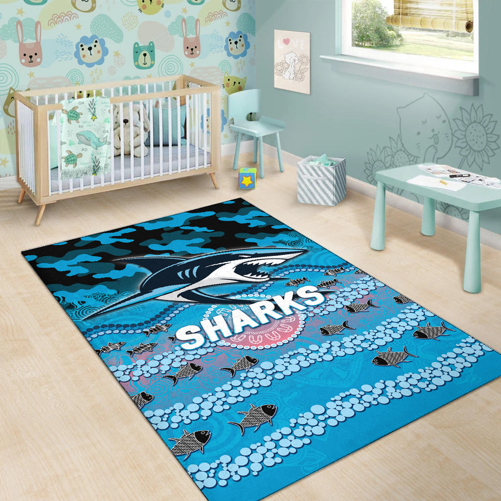 Sharks Rugby ANZAC Day Camouflage Indigenous Art Area Rug - - Vibe Hoodie Shop