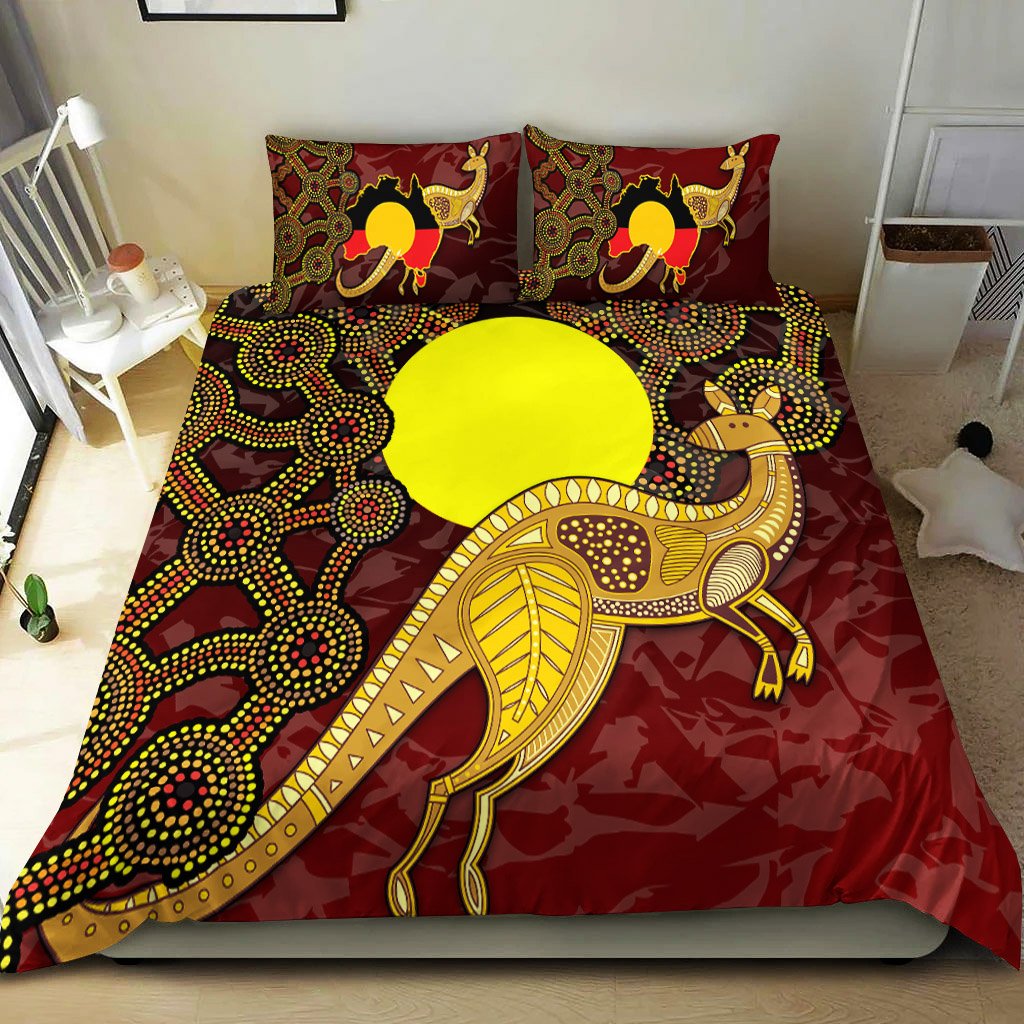 Bedding Set - Australia Aboriginal Flag And Kangaroo - Vibe Hoodie Shop