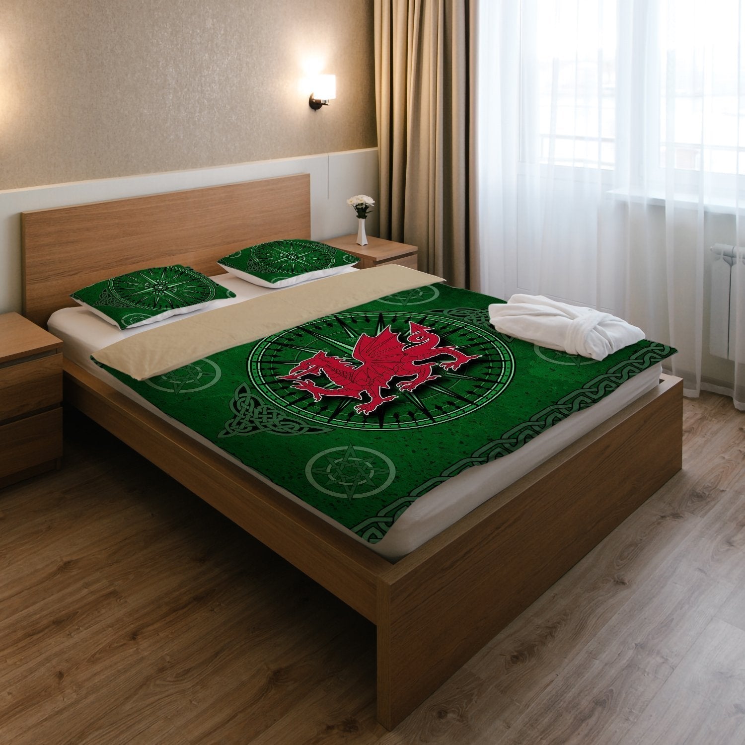 Wales Celtic Bedding Set - Celtic Compass With Welsh Dragon - Vibe Hoodie Shop