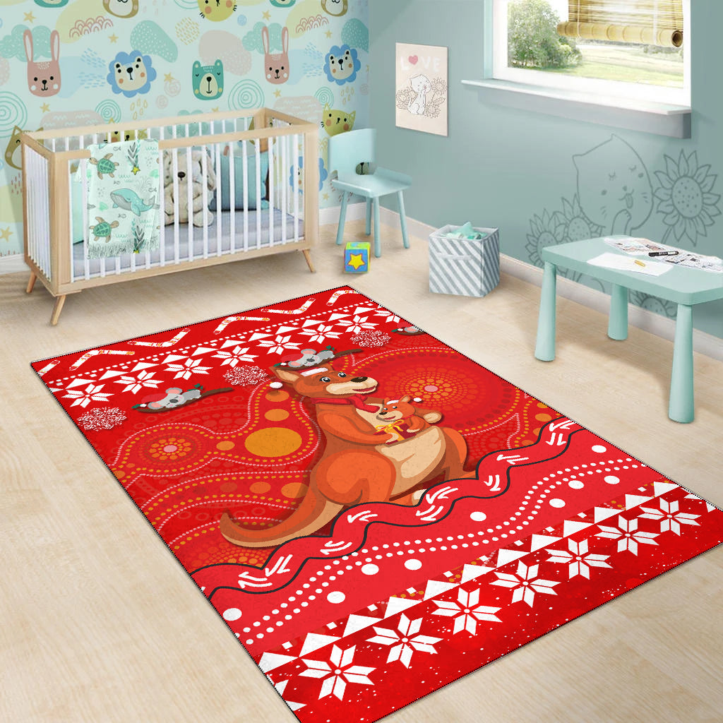 Australia Christmas Kangaroo Family Aboriginal Art Area Rug - - Vibe Hoodie Shop