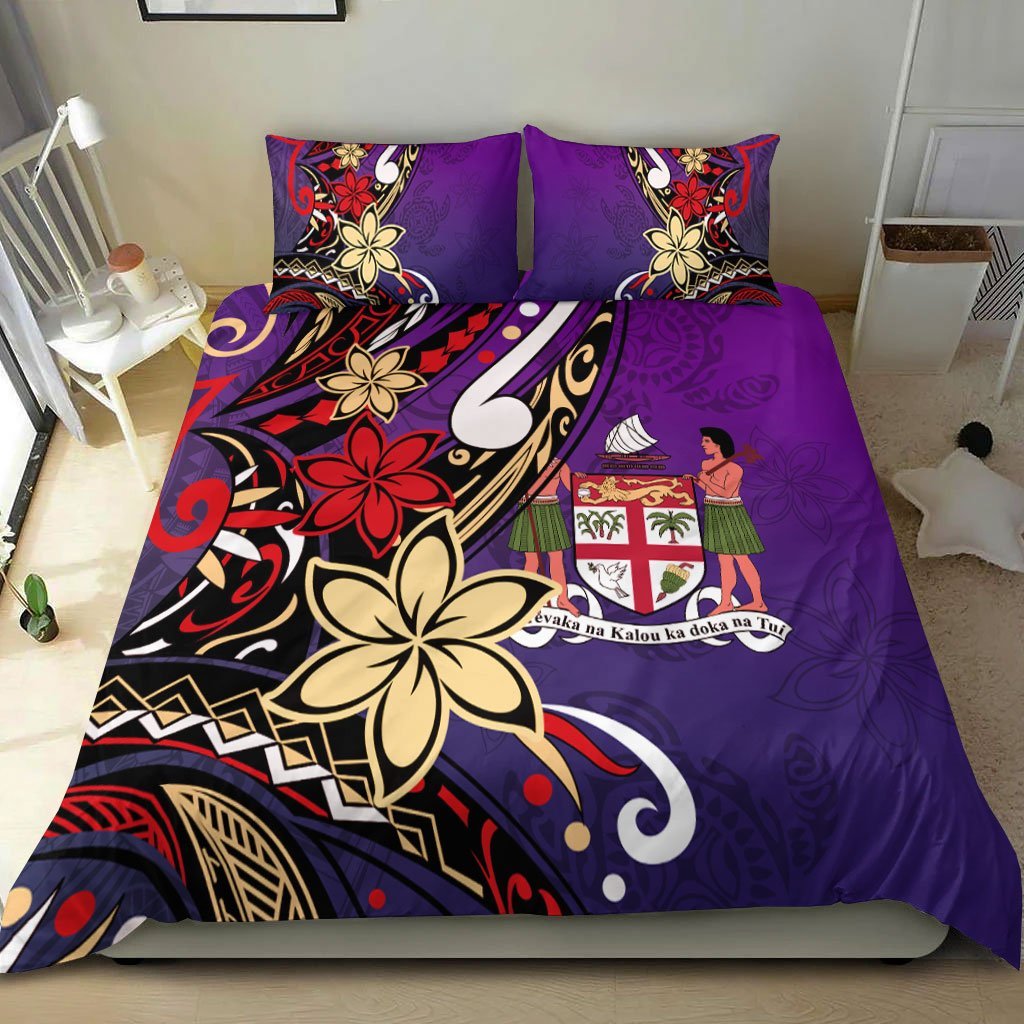 Fiji Bedding Set - Tribal Flower With Special Turtles Purple Color - Vibe Hoodie Shop