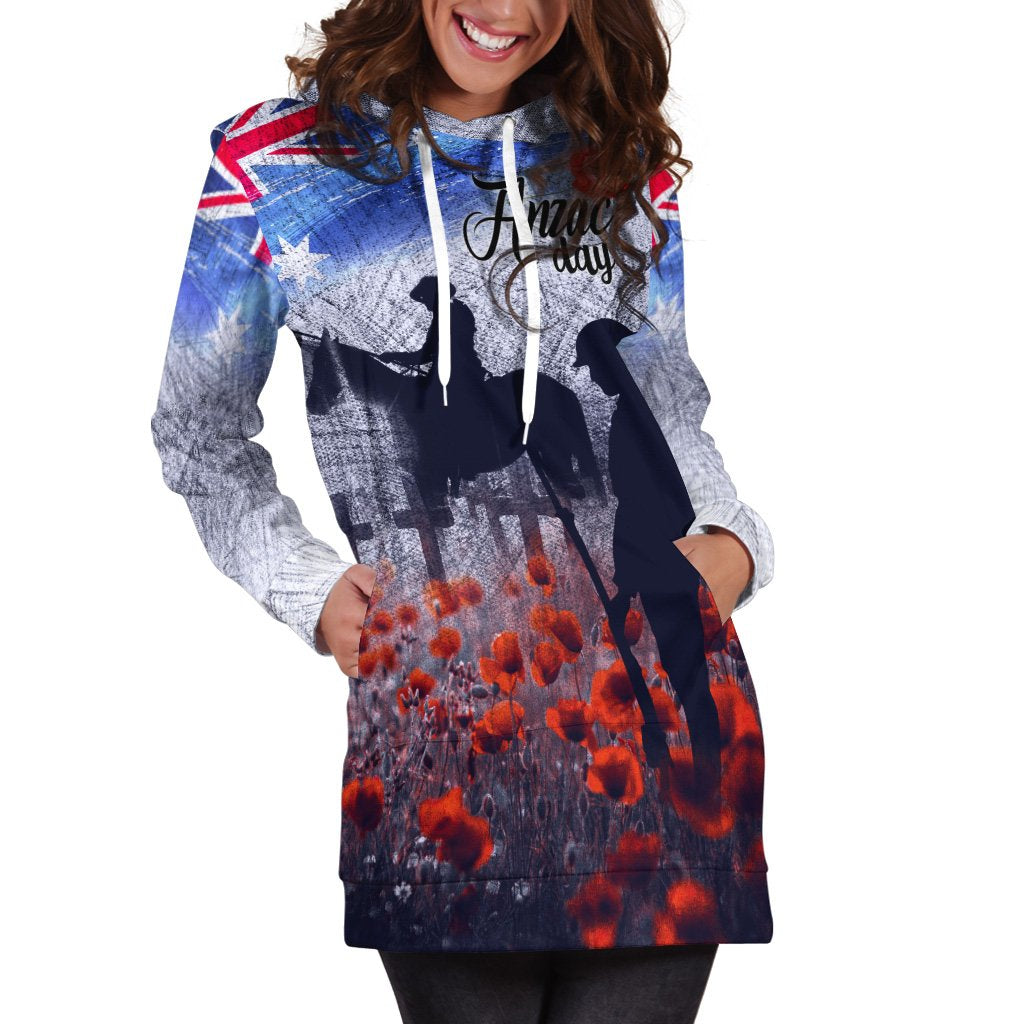 ANZAC Day Hoodie Dress - Lest We Forget Vintage Poppies - Vibe Hoodie Shop