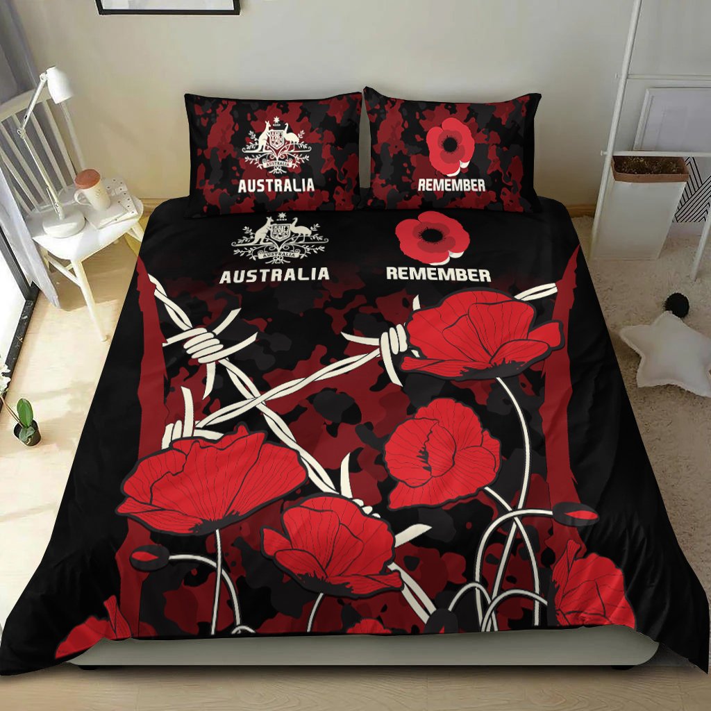 ANZAC Bedding Set - ANZAC with Remembrance Poppy Flower - Vibe Hoodie Shop