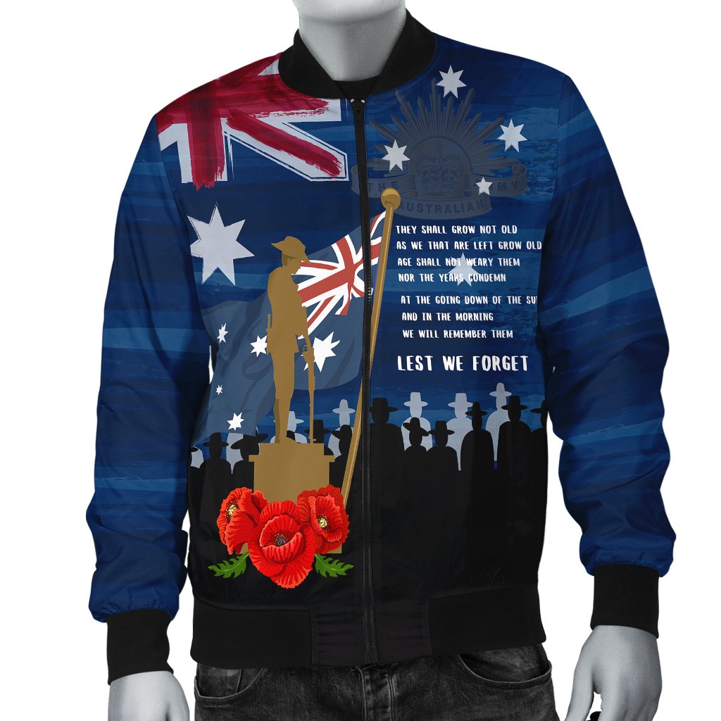 ANZAC Men's Bomber Jacket - Always Remember Australian ANZAC Day - Vibe Hoodie Shop