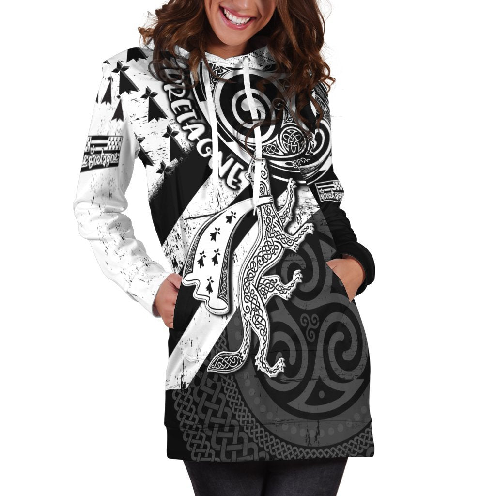 Celtic Bretagne Women's Hoodie Dress - Brittany Ermine With Celtic Triskelion V2 - Vibe Hoodie Shop