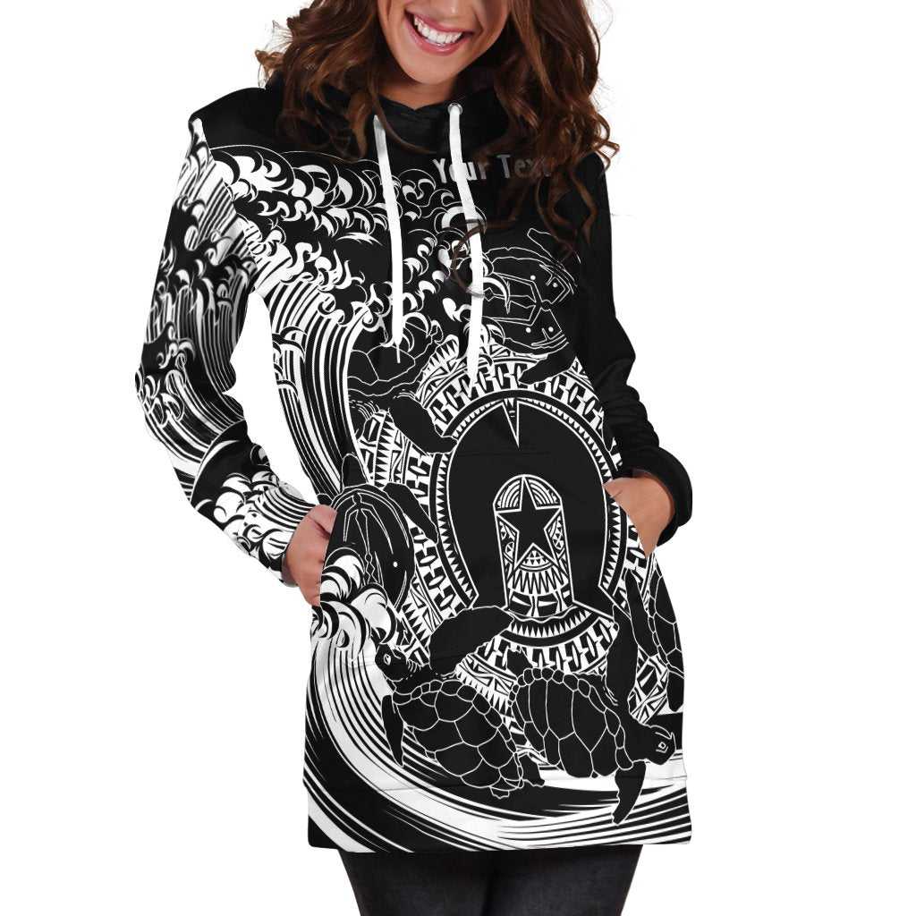 Custom Aboriginal Hoodie Dress, Torres Strait Islands in Wave (Black) - Vibe Hoodie Shop