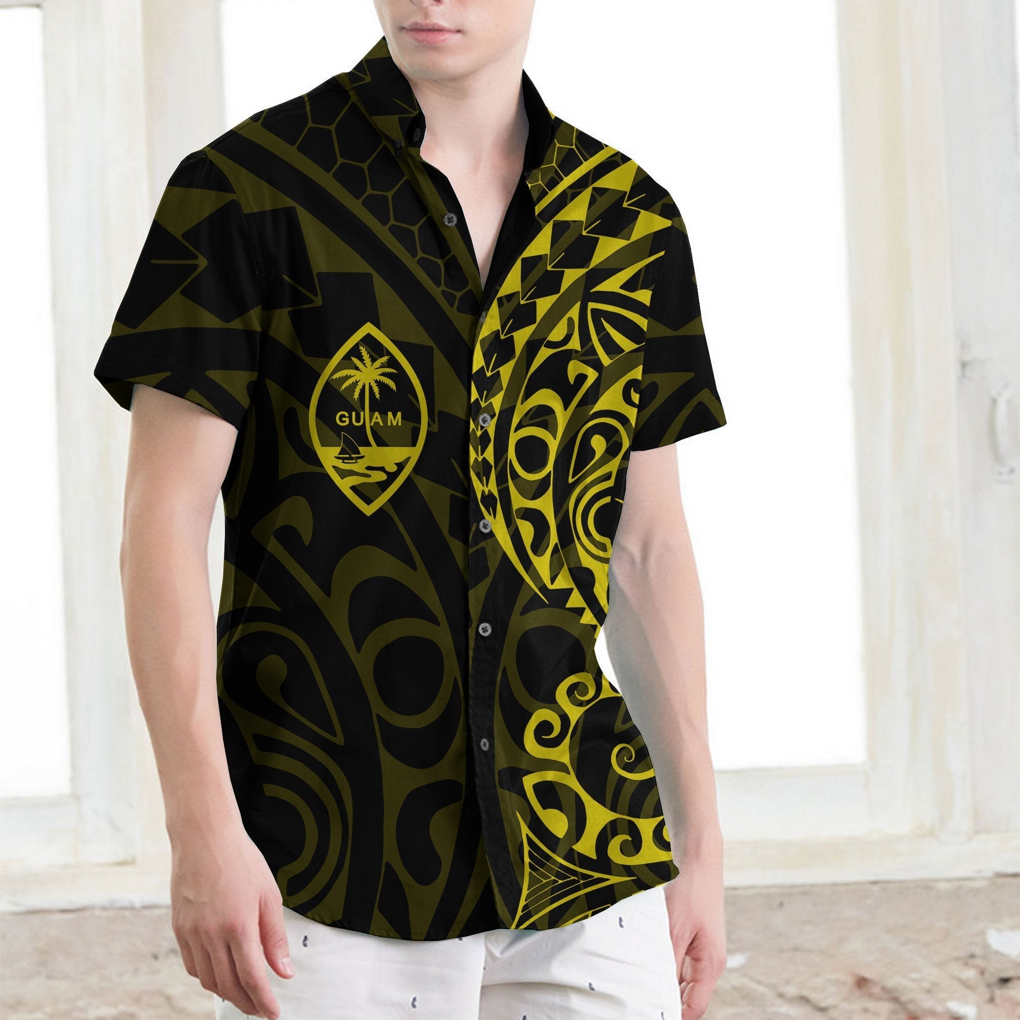 Guam Poly Short Sleeve Shirt Yellow - Vibe Hoodie Shop