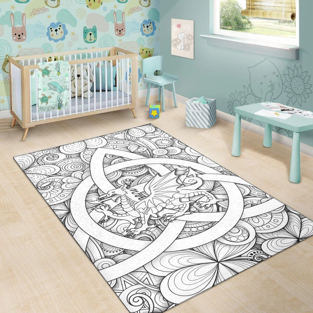 Celtic Wales Area Rug - Dragon White Wales With Triquetra Celtic Symbol - Vibe Hoodie Shop