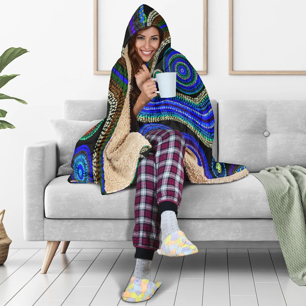 hoodie-blanket-aboriginal-dot-unique-style-blue