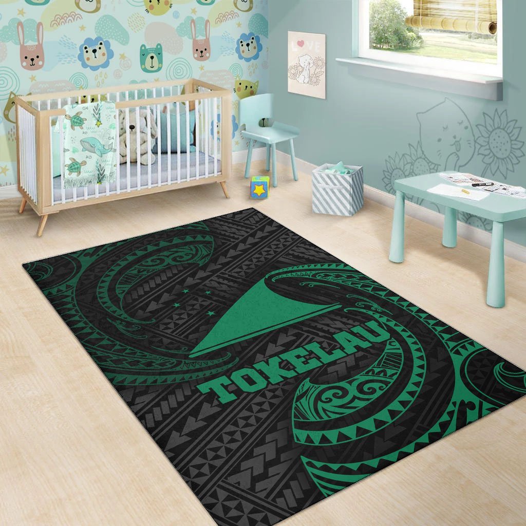 Tokelau Polynesian Area Rug - Green Tribal Wave - Vibe Hoodie Shop