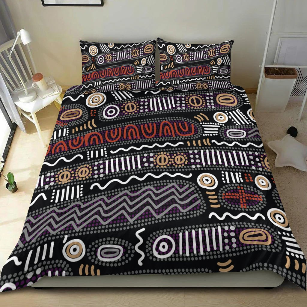 Aboriginal Bedding Set - Aboriginal Style Tribal Black Mythology - Vibe Hoodie Shop