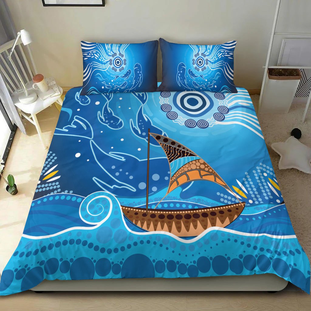 Bedding Set - Aboriginal View Sea With Fish And Boat - Vibe Hoodie Shop