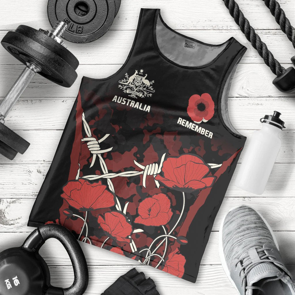 ANZAC Men's Tank Top - ANZAC with Remembrance Poppy Flower - Vibe Hoodie Shop