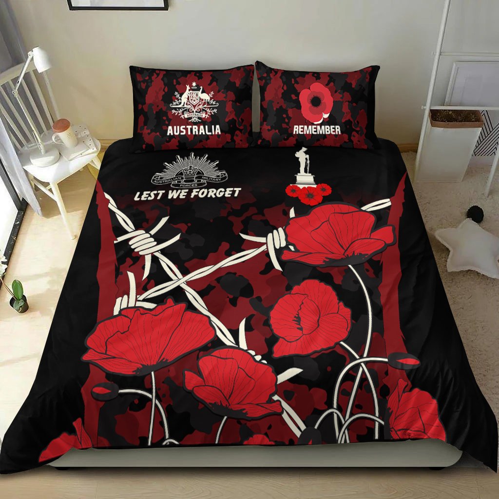 ANZAC Bedding Set - ANZAC with Remembrance Poppy Flower Ver2 - Vibe Hoodie Shop