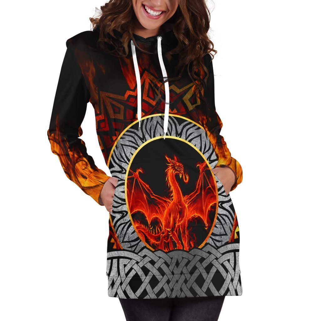 Celtic Dragon Hoodie Dress - Fire Dragon - Vibe Hoodie Shop