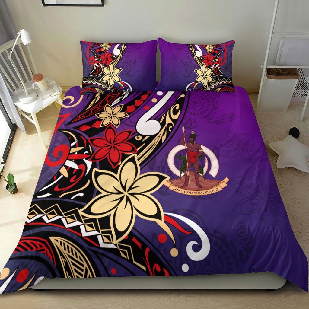 Vanuatu Bedding Set - Tribal Flower With Special Turtles Purple Color - Vibe Hoodie Shop