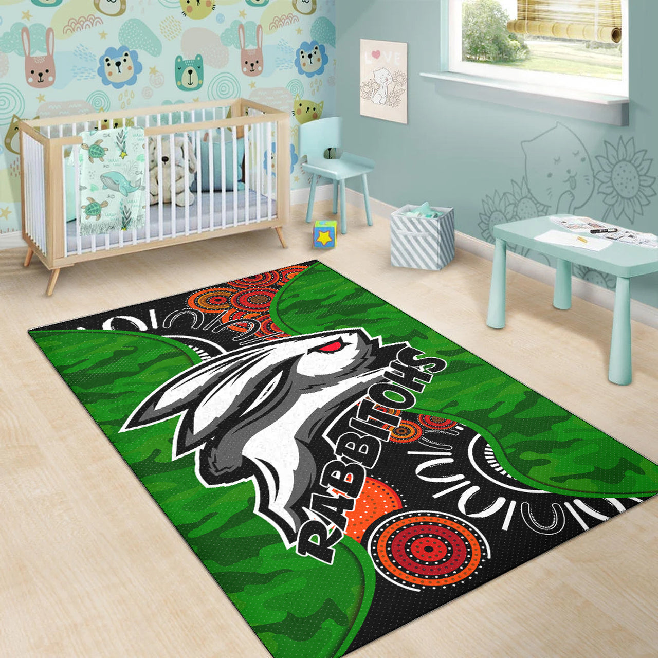 Rabbitohs Rugby Area Rug - Custom Rabbitohs Indigenous Energy Area Rug LT10 - Vibe Hoodie Shop