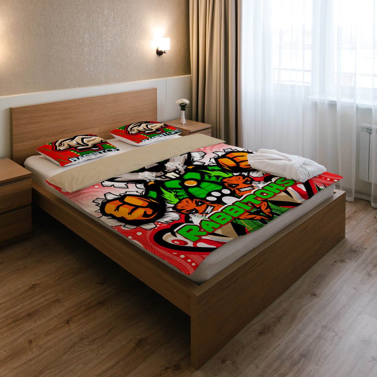 Rabbitohs Aboriginal Rugby Bedding Set - Rabbitohs Stand Above the Rest Scratch Style RLT13 - Vibe Hoodie Shop