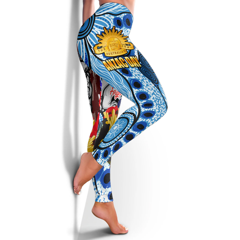 Bulldogs Rugby Australia And NZ Anzac Day Leggings - Lest We Forget Bulldogs With Rugby Ball And Aboriginal Patterns Leggings - Vibe Hoodie Shop