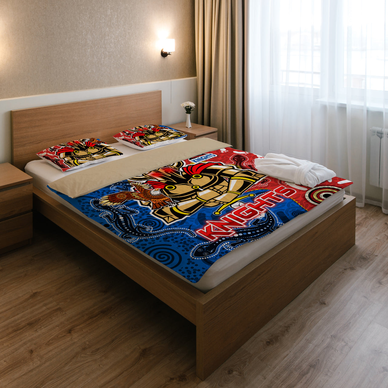 Knights Aboriginal Rugby Bedding Set - Custom Indigenous Knights With Aussie Lizard and Eagle RLT13 - Vibe Hoodie Shop