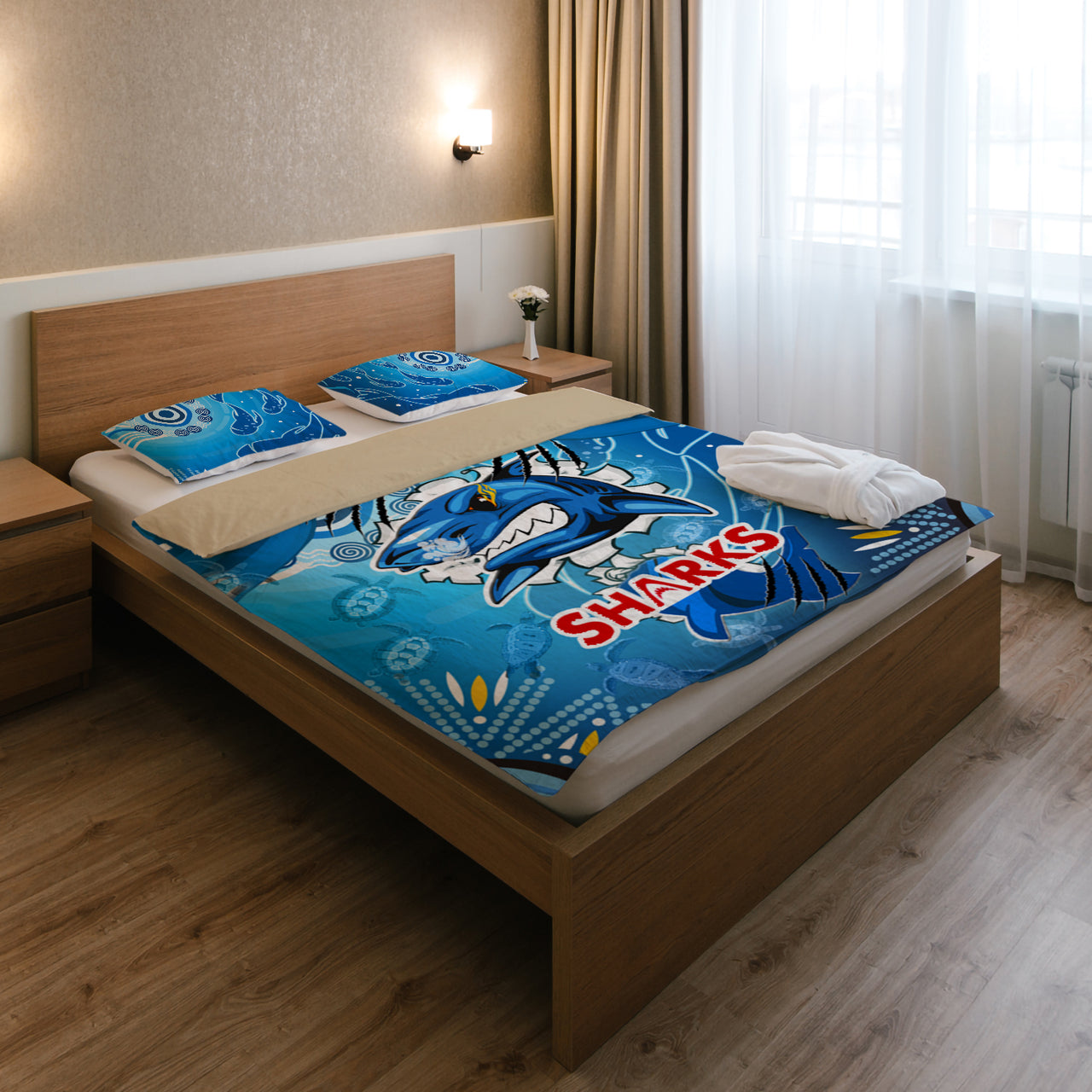 Sharks Aboriginal Custom Rugby Bedding Set - The Indigenous Sharks Scratch Style RLT13 - Vibe Hoodie Shop