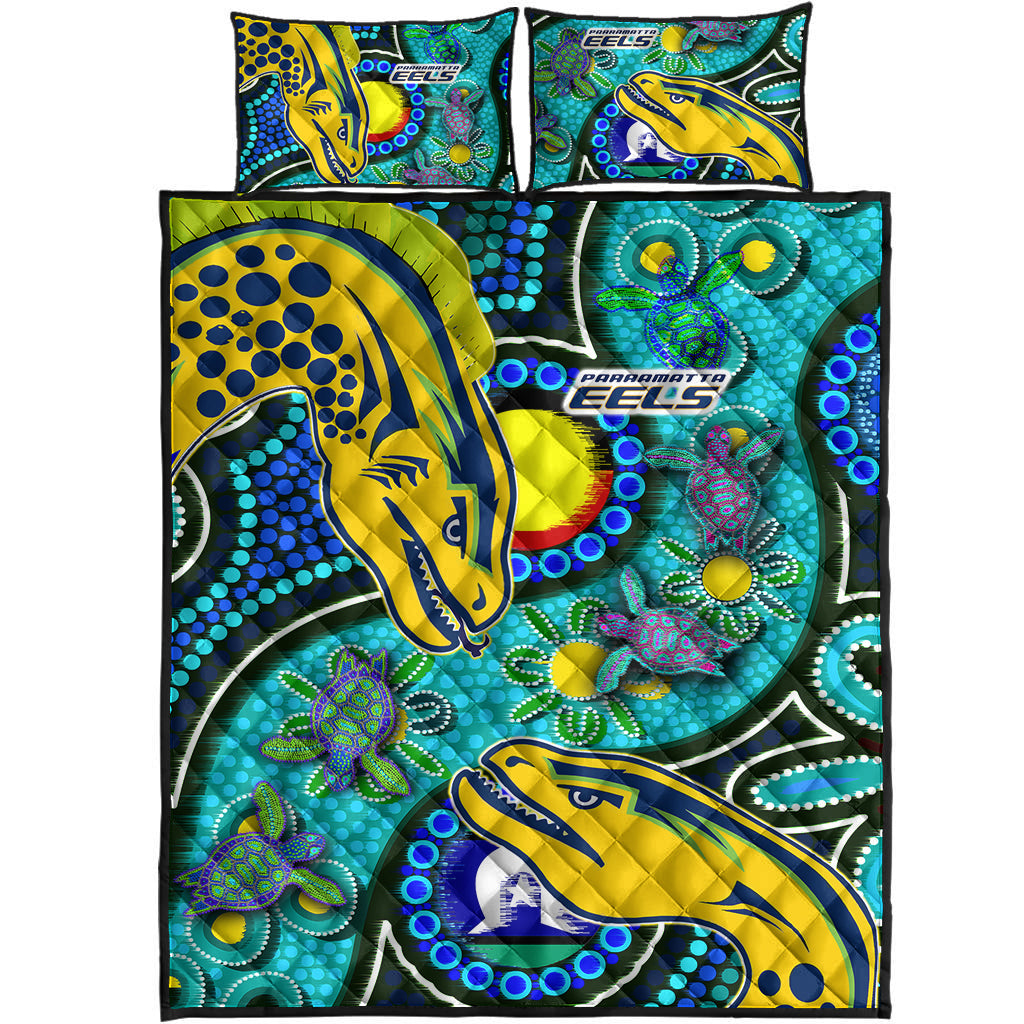 Eels Rugby Quilt Bed Set - Custom Indigenous Eels With Aboriginal and Torres Strait Islander Flag - Vibe Hoodie Shop