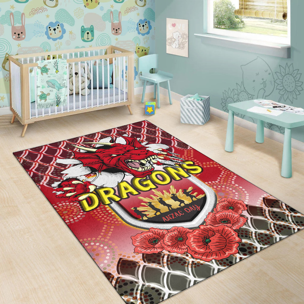 St.George Rugby Area Rug - Aboriginal And ANZAC Day With Dragons Poppy Flower Patterns Area Rug RLT12 - Vibe Hoodie Shop