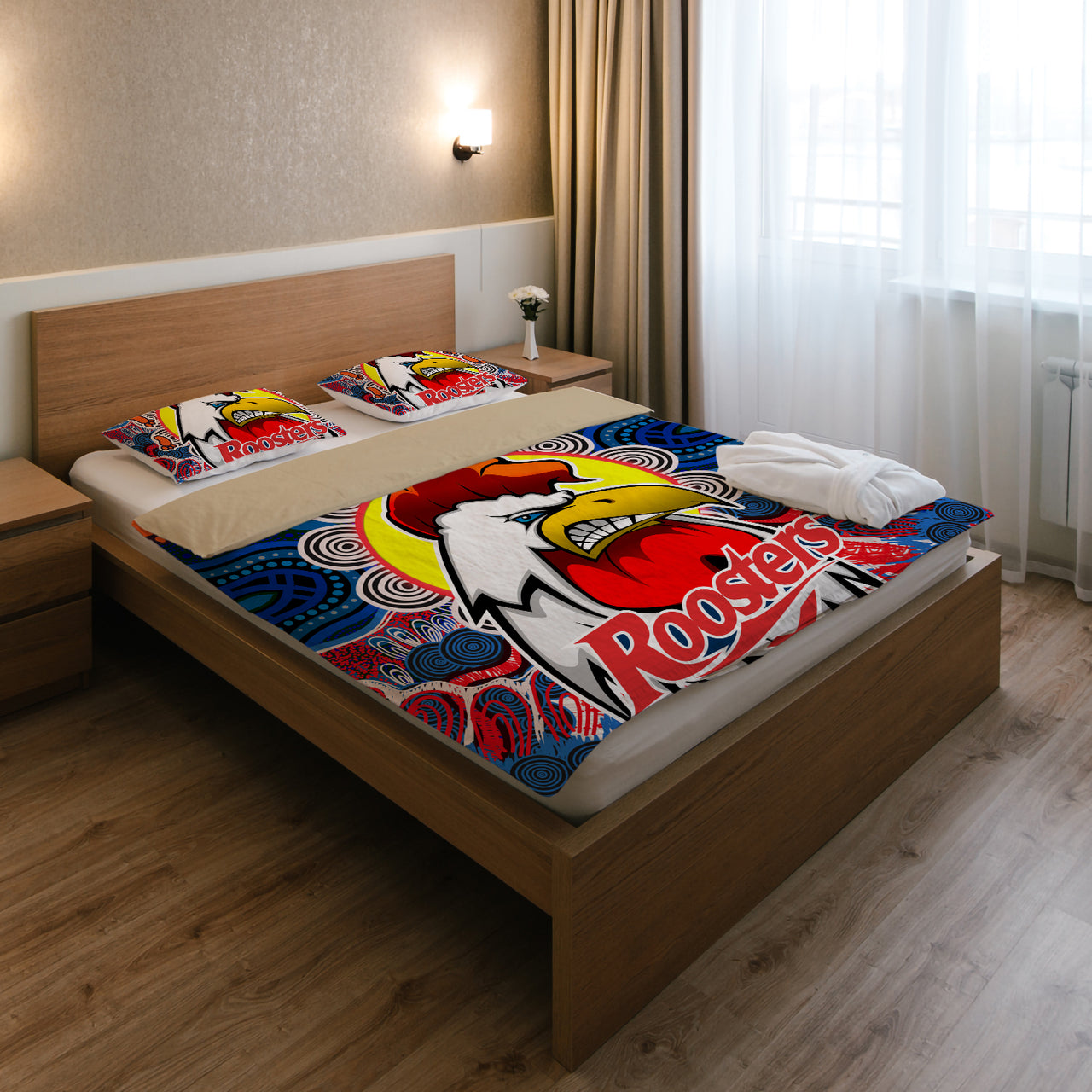 Roosters Indigenous Rugby Custom Bedding Set - Protection Under the Sun RLT13 - Vibe Hoodie Shop