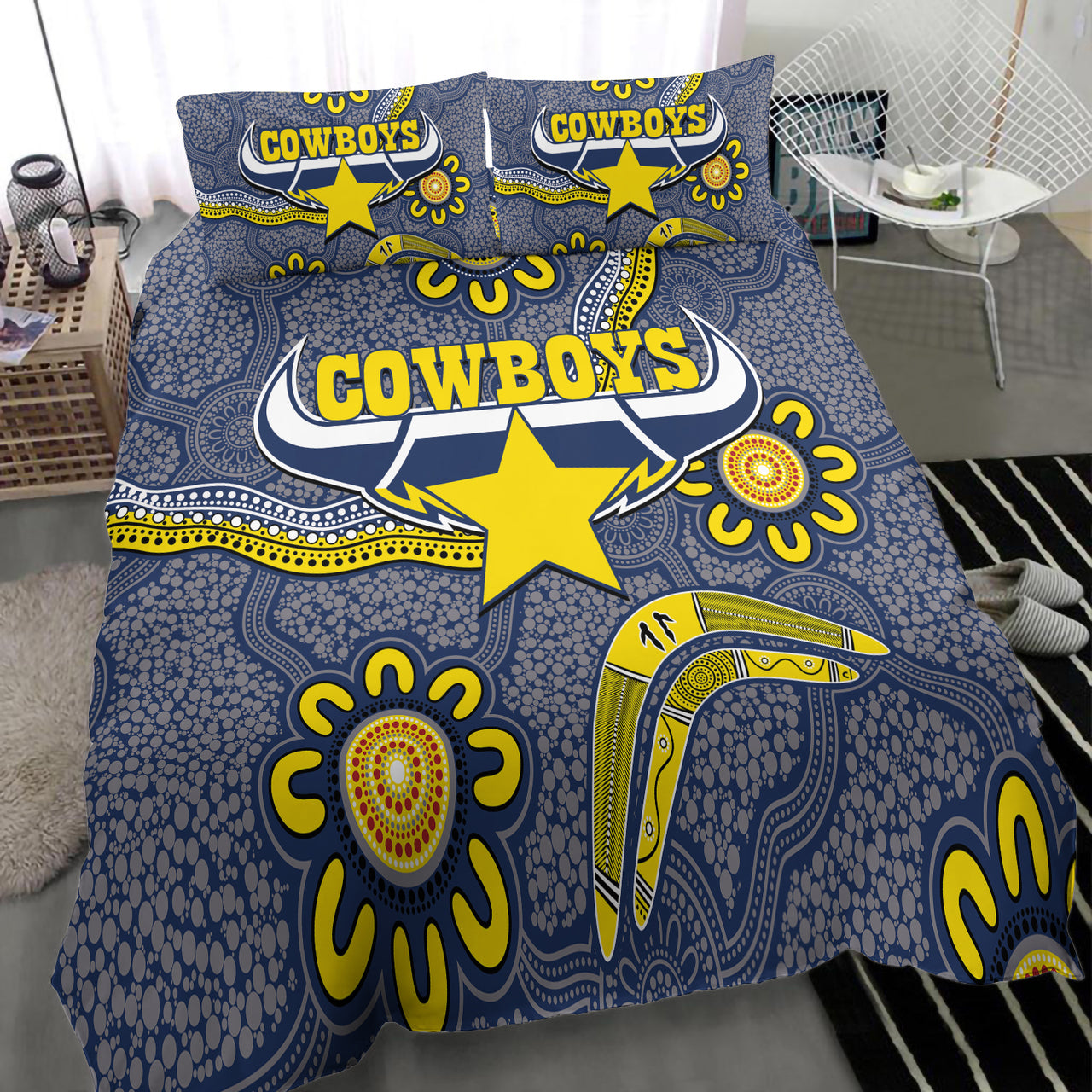 Cowboys Rugby Bedding Set - Aboriginal Boomerang Cowboys Bedding Set RLT13 - Vibe Hoodie Shop