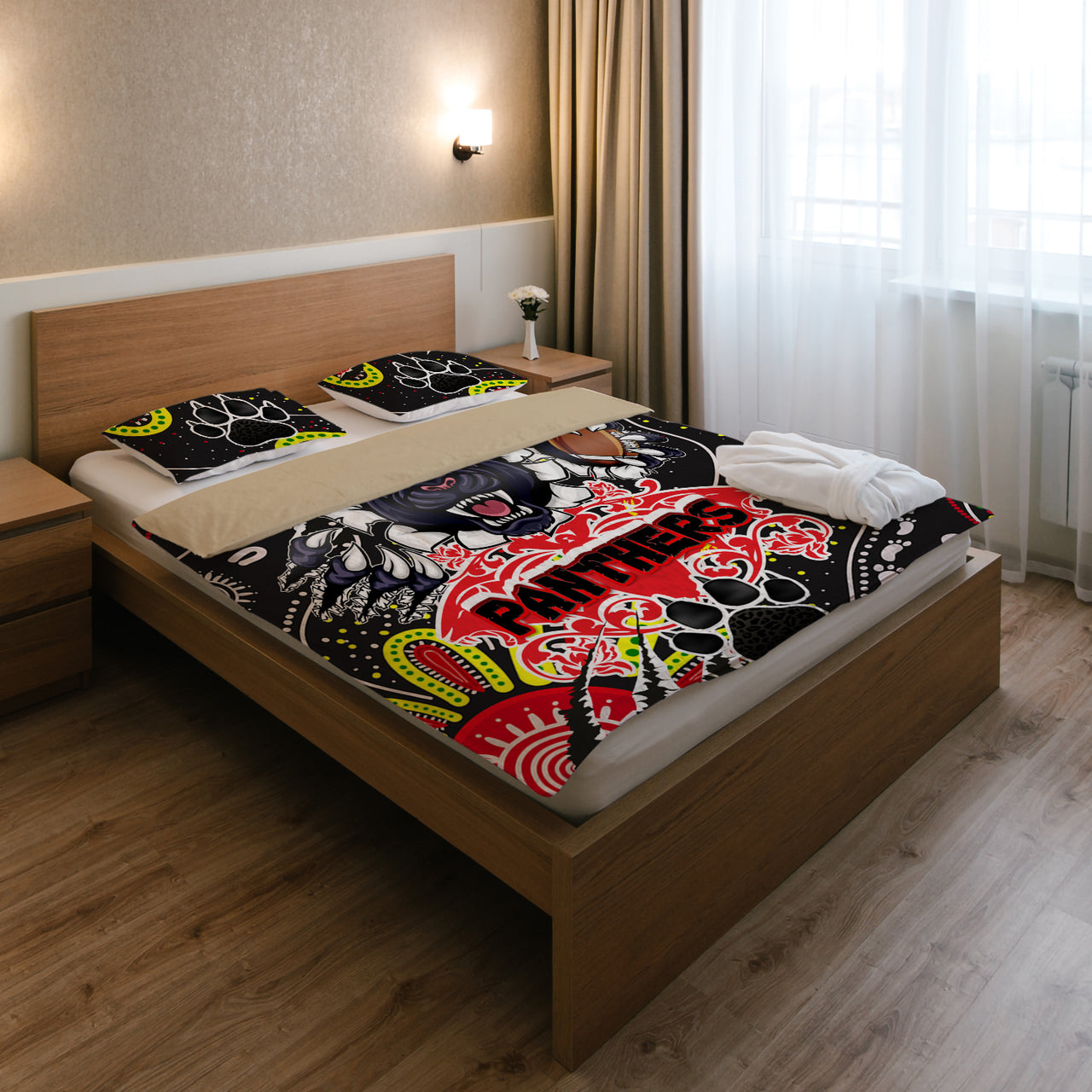 Panthers Rugby Aboriginal Bedding Set - Indigenous Super Black Panthers Scratch Style RLT13 - Vibe Hoodie Shop