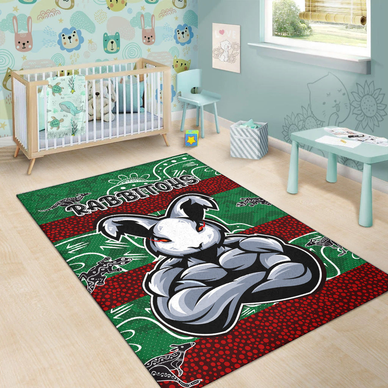 Rabbitohs Rugby Area Rug - Custom Indigenous Super Rabbitohs Area Rug RLT13 - Vibe Hoodie Shop