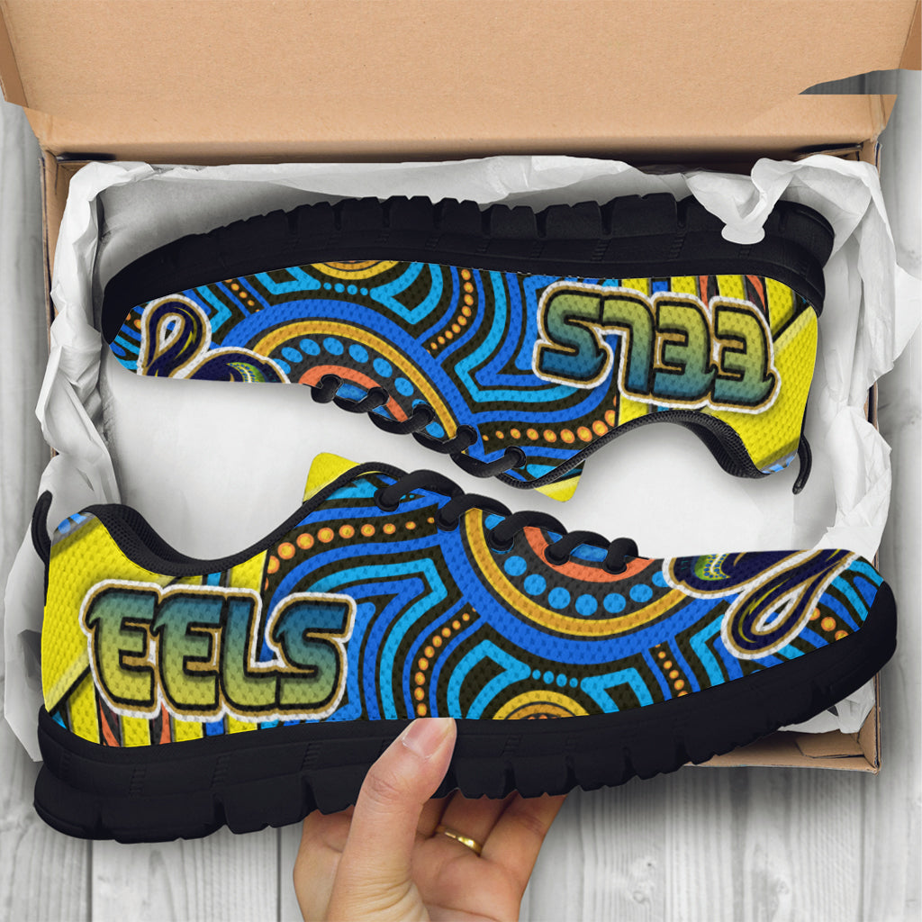 Eels Rugby Sneakers - Electric Eel With Aboriginal Patterns Sneakers - Vibe Hoodie Shop