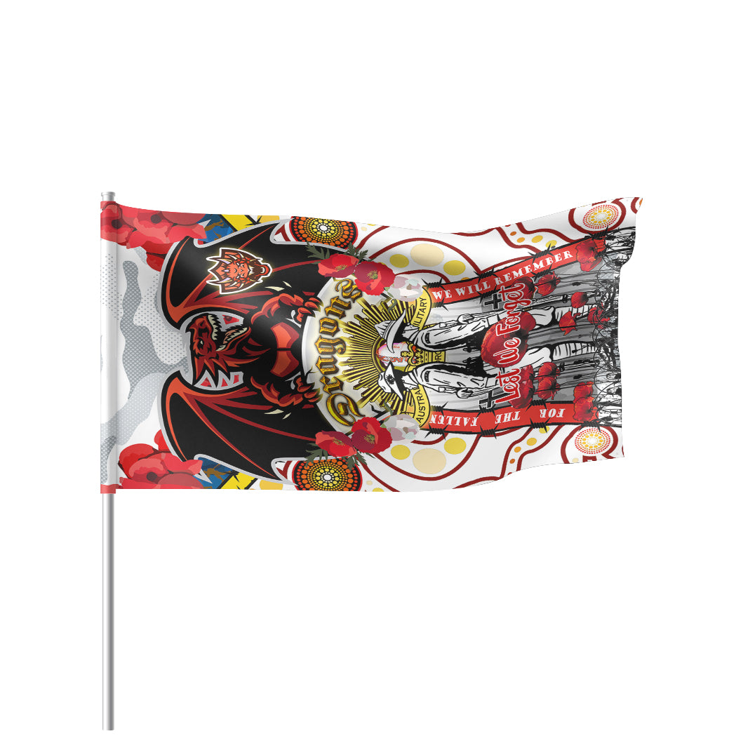 St. George Rugby Anzac Watercolour Flag - Custom Remembrance Dragons With Poppy Flower Flag - Vibe Hoodie Shop