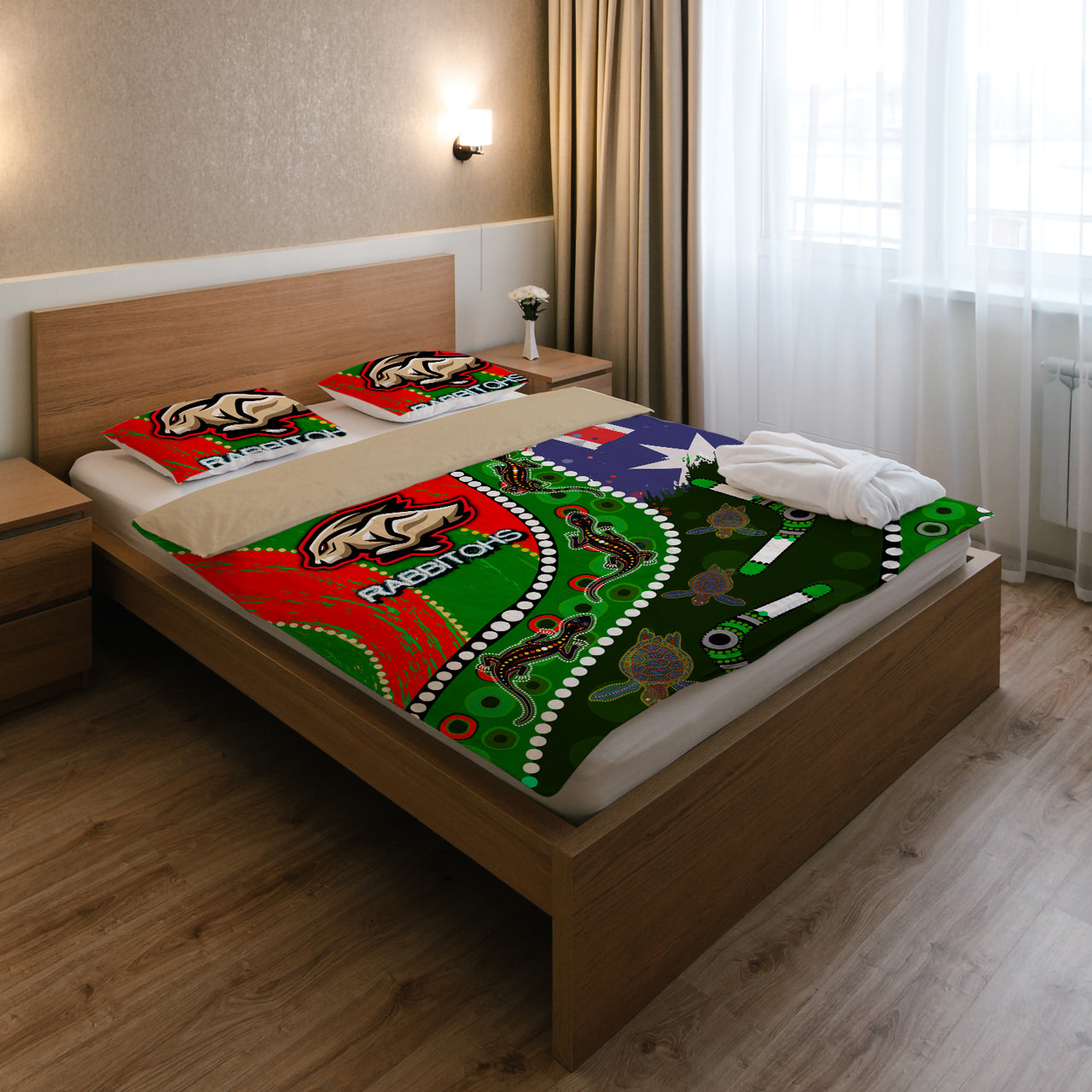 Rabbitohs Aboriginal Rugby Custom Bedding Set - The Indigenous Bunnies's Army RLT13 - Vibe Hoodie Shop