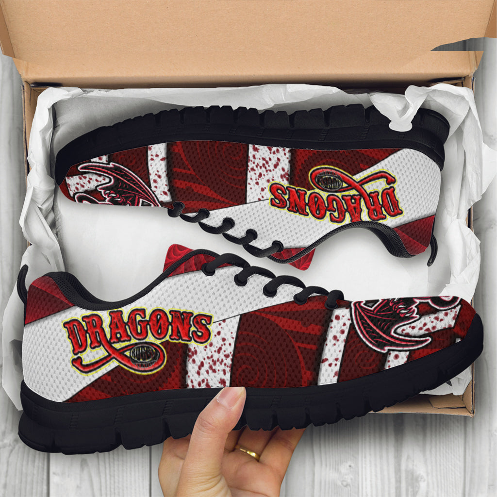 St. George Rugby Sneakers - Dragons With Rugby Ball Aboriginal Patterns Sneakers - Vibe Hoodie Shop