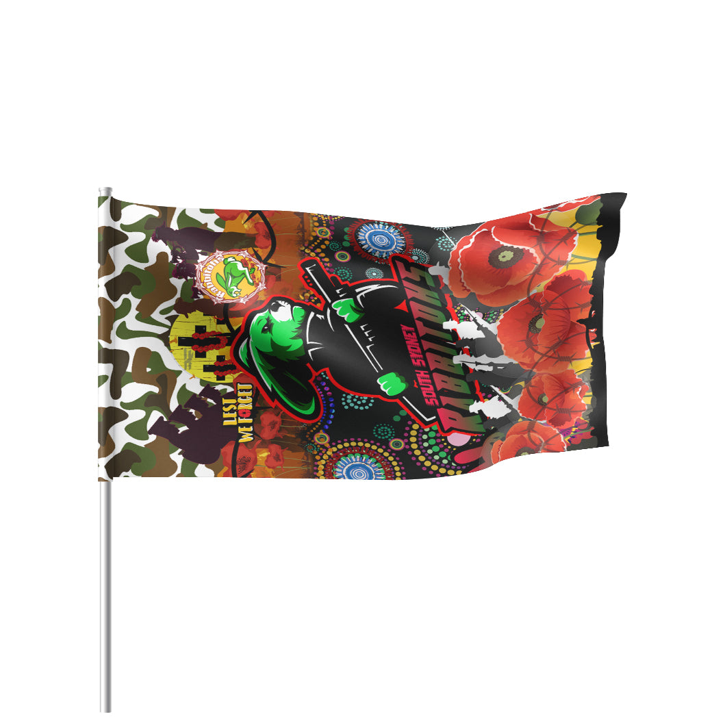 Rabbitohs Rugby Anzac Poppy Flag - Custom Camouflage Souths Anzac Lest We Forget Spirit Flag - Vibe Hoodie Shop