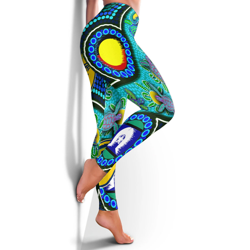 Eels Rugby Leggings - Indigenous Eels With Aboriginal and Torres Strait Islander Flag Leggings - Vibe Hoodie Shop