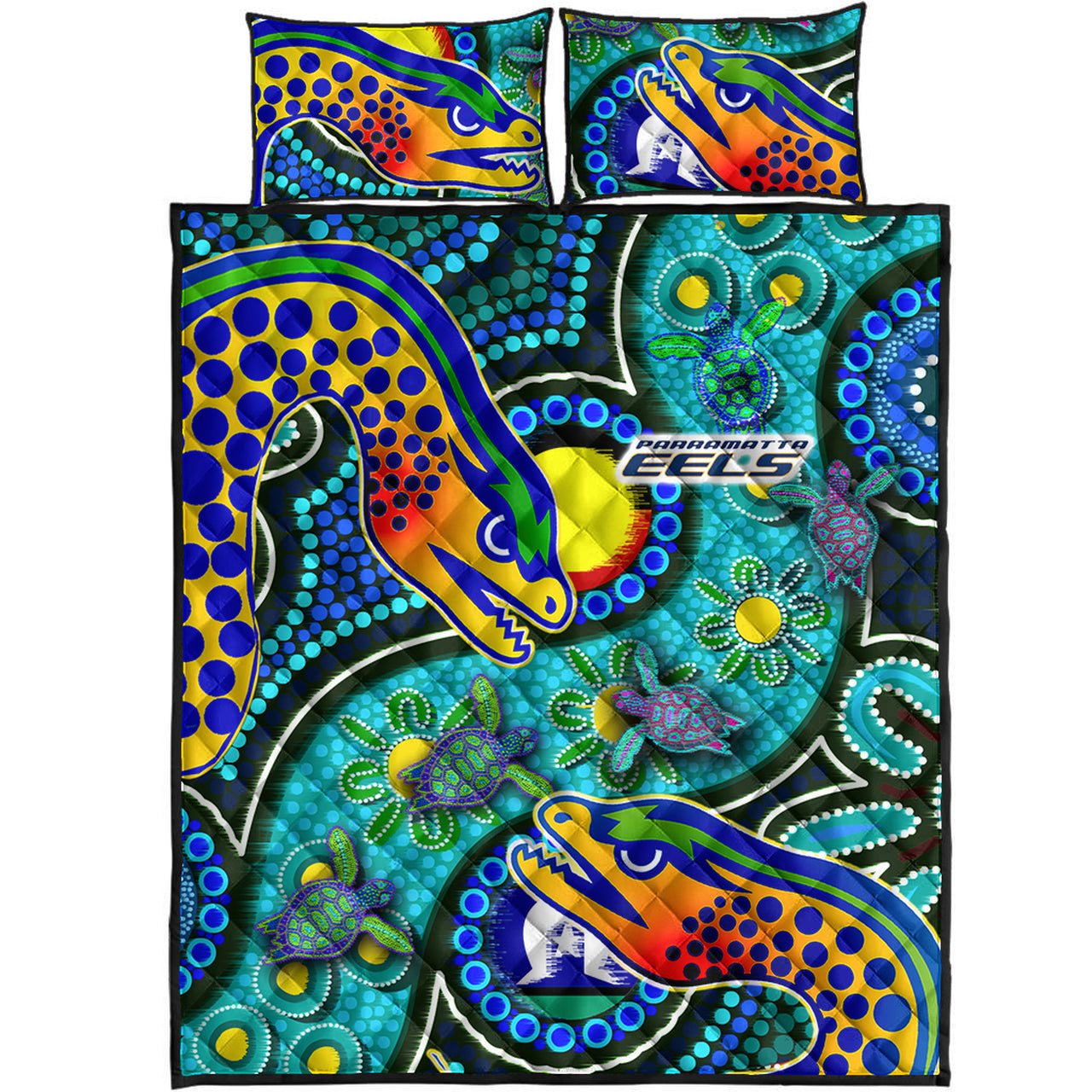 Eels Rugby Quilt Bed Set - Indigenous Eels With Aboriginal and Torres Strait Islanders Flag RLT13 - Vibe Hoodie Shop