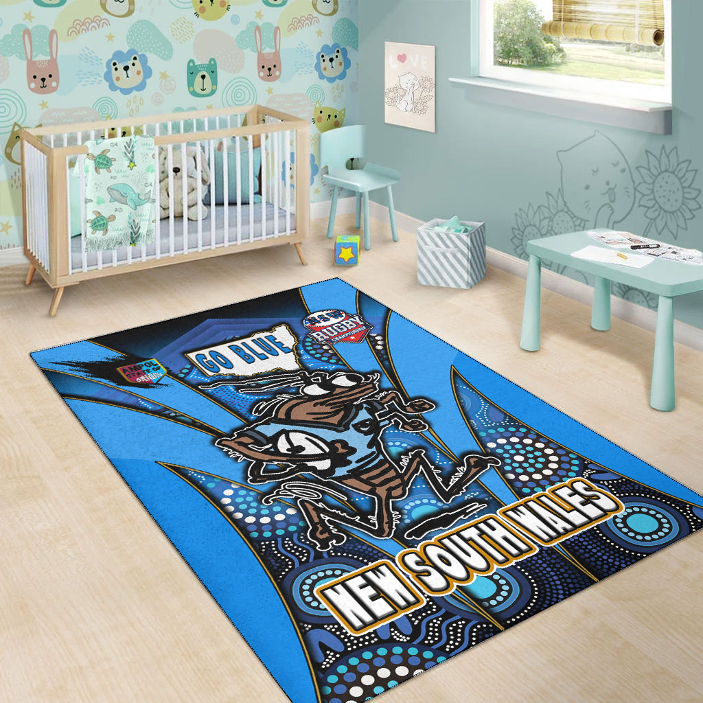 New South Wales Rugby League Team Area Rug - New South Wales Blues Mascot With Aboriginal Art STATE OF ORIGIN Area Rug - Vibe Hoodie Shop